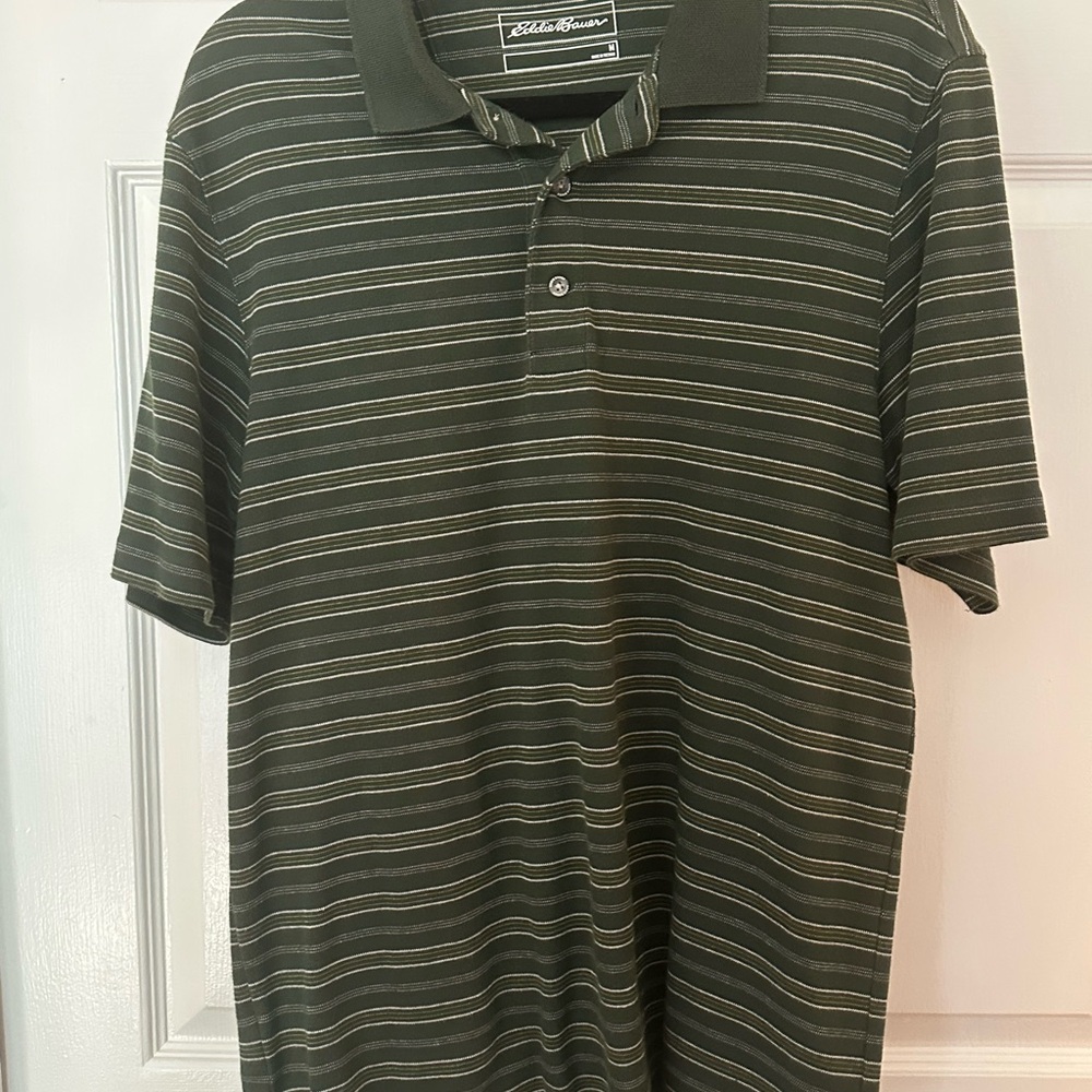 Eddie Bauer Olive Striped Polo Shirt for Men
